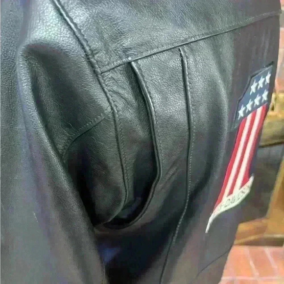 HARLEY- DAVIDSON WOMENS BLACK LEATHER #1 BIKER FLAG EMBLEM RARE JACKET SIZE MED - Picture 4 of 15